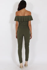 Khaki Bardot Frill Layer Jumpsuit - Anastasia-Jumpsuits