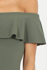Khaki Bardot Frill Midi Dress - Lily-Dresses