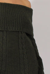 Khaki Bardot Heavy Knit Jumper Dress - Suzy-Jumper