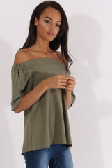 Khaki Bardot Split Back Top - Aurora-Tops