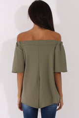 Khaki Bardot Split Back Top - Aurora-Tops