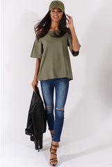Khaki Bardot Split Back Top - Aurora-Tops