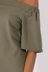 Khaki Bardot Split Back Top - Aurora-Tops
