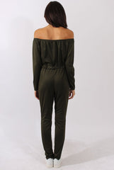 Khaki Bardot Split Knee Jumpsuit - Coran-Jumpsuits