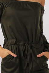 Khaki Bardot Split Knee Jumpsuit - Coran-Jumpsuits