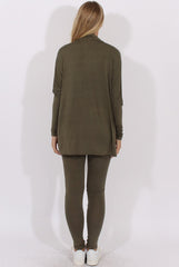 Khaki Batwing High Neck Cut Out Tracksuit - Hetty-Tracksuits