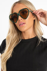 Khaki Black Tinted Heart Shape Sunglasses - Elleah-Sunglasses