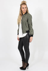 Khaki Black Zip Bomber Jacket - Minah-Jackets