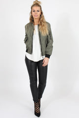 Khaki Black Zip Bomber Jacket - Minah-Jackets