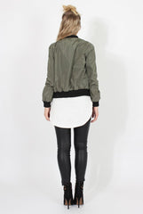 Khaki Black Zip Bomber Jacket - Minah-Jackets