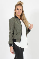 Khaki Black Zip Bomber Jacket - Minah-Jackets