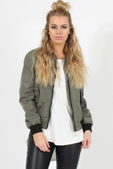 Khaki Black Zip Bomber Jacket - Minah-Jackets