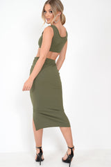 Khaki Bodycon Skirt And Crop Top Co-Ord - Loyola-Co-ords
