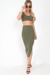 Khaki Bodycon Skirt And Crop Top Co-Ord - Loyola-Co-ords