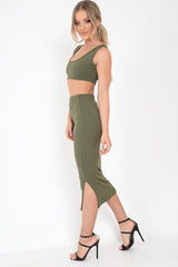 Khaki Bodycon Skirt And Crop Top Co-Ord - Loyola-Co-ords