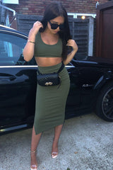 Khaki Bodycon Skirt And Crop Top Co-Ord - Loyola-Co-ords