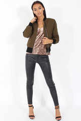 Khaki Bomber Jacket - Maisie-Jackets