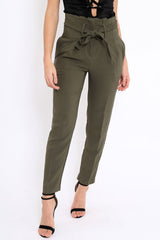 Khaki Bow Belted Tapered Trousers - Miley-Trousers