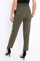 Khaki Bow Belted Tapered Trousers - Miley-Trousers
