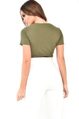 Khaki Button Front Short Sleeved Bodysuit - Danai-Bodysuits