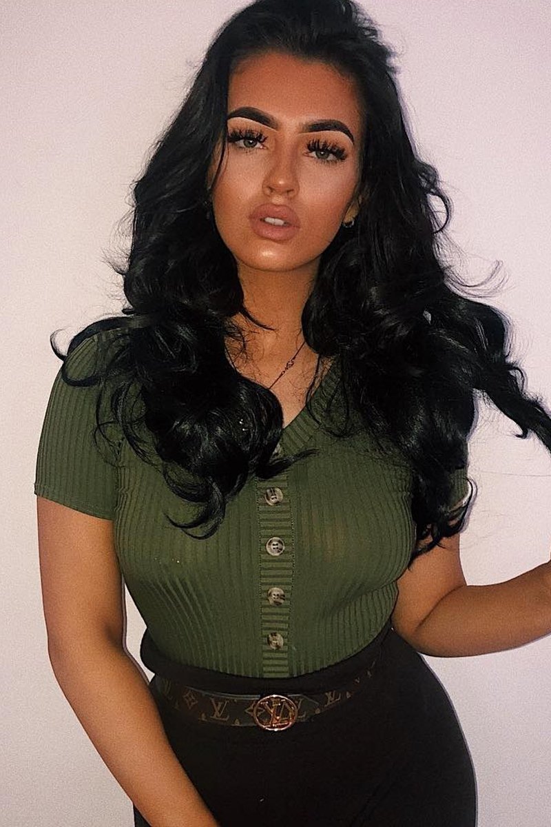 Khaki Button Front Short Sleeved Bodysuit - Danai-Bodysuits