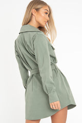 Khaki Button Up Belted Utility Dress - Abia-Dresses