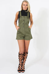 Khaki Button Up Playsuit - Magda-Playsuits