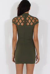 Khaki Cage High Neck Bodycon Dress- Kade-Dresses