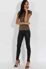 Khaki Cage High Neck Suede Top - Lizzie-Tops