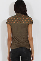 Khaki Cage High Neck Suede Top - Lizzie-Tops