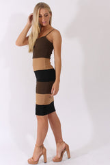 Khaki & Camel V-Front Midi Dress - Helene-Dresses