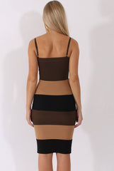 Khaki & Camel V-Front Midi Dress - Helene-Dresses