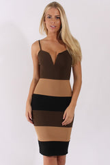 Khaki & Camel V-Front Midi Dress - Helene-Dresses