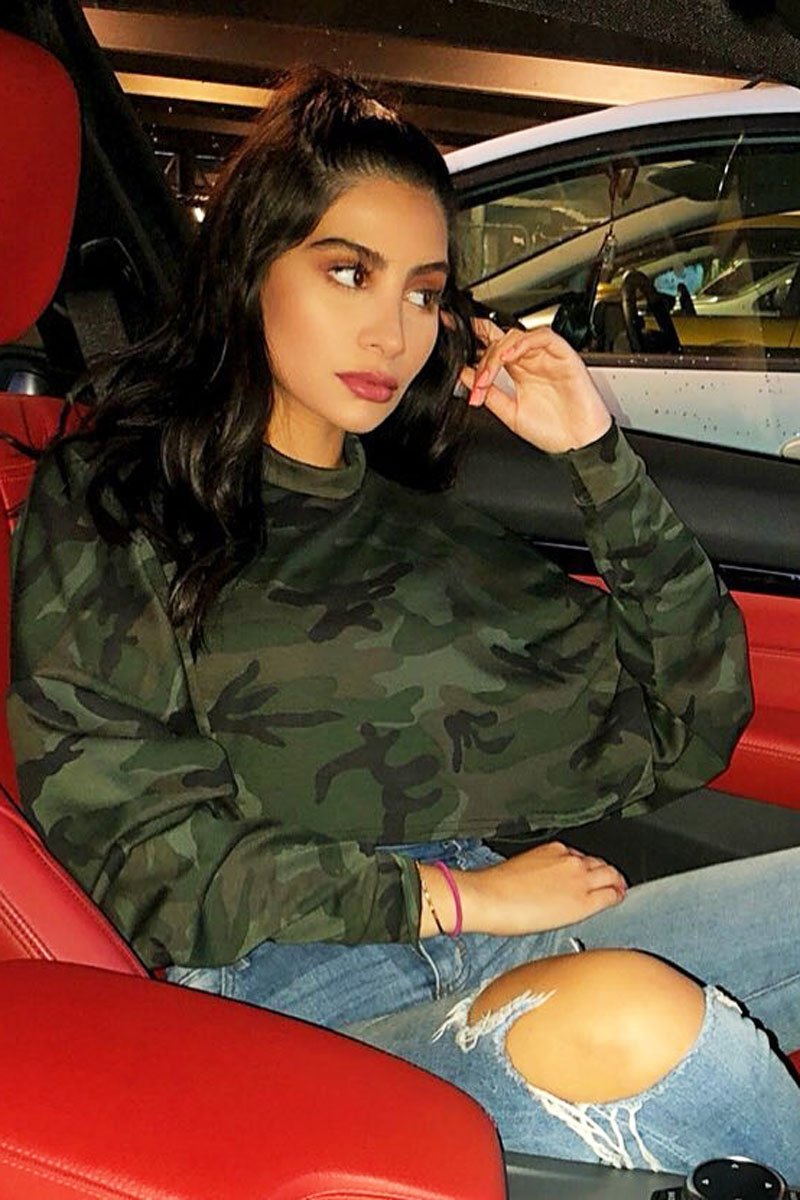 Khaki Camo Cropped Batwing Jumper - Lizy-Crop Jumper