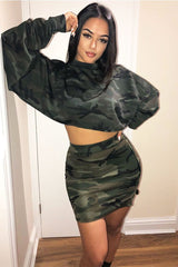 Khaki Camo Cropped Batwing Jumper - Lizy-Crop Jumper