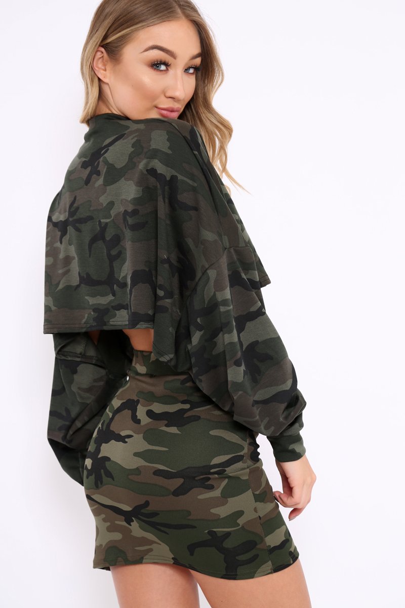 Khaki Camo Cropped Batwing Jumper - Lizy-Crop Jumper