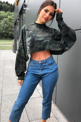 Khaki Camo Cropped Batwing Jumper - Lizy-Crop Jumper
