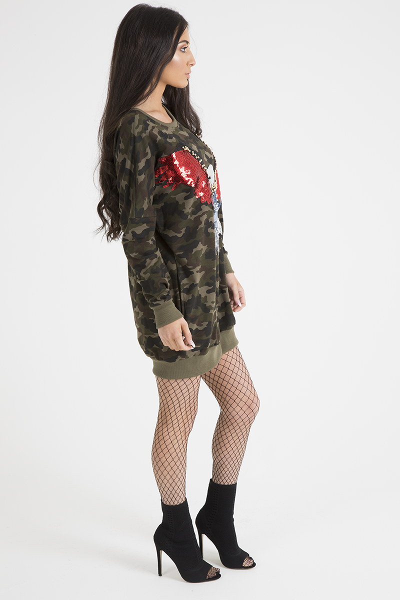 Khaki Camo Eagle Jumper Dress - Maria-Jumper