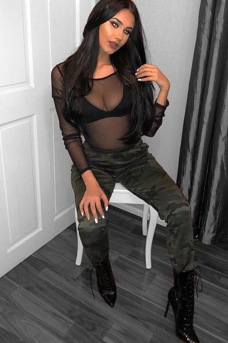 Khaki Camo Print Trousers - Lyza-Trousers