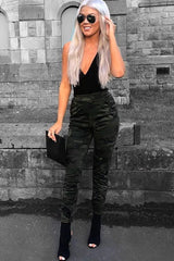 Khaki Camo Print Trousers - Lyza-Trousers