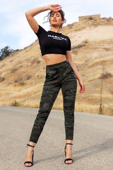 Khaki Camo Print Trousers - Lyza-Trousers