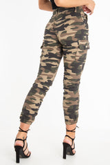 Khaki Camo Print Utility Pocket Cargo Trousers - Kendall-Trousers