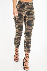 Khaki Camo Print Utility Pocket Cargo Trousers - Kendall-Trousers