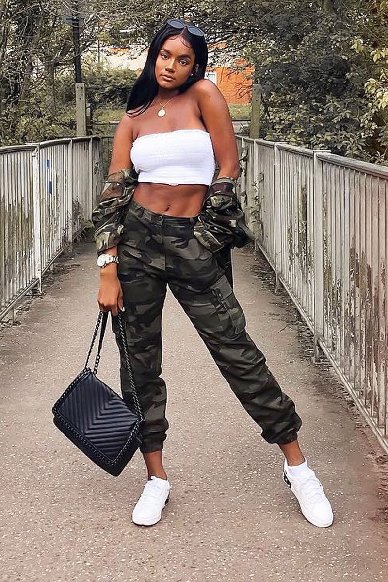 Khaki Camo Printed Cargo Trousers - Vivi-Trousers