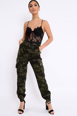Khaki Camo Printed Cargo Trousers - Vivi-Trousers
