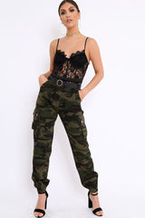 Khaki Camo Printed Cargo Trousers - Vivi-Trousers
