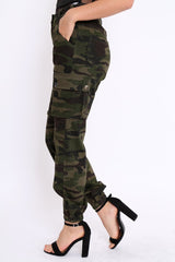 Khaki Camo Printed Cargo Trousers - Vivi-Trousers