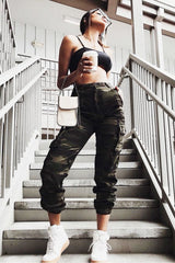 Khaki Camo Printed Cargo Trousers - Vivi-Trousers