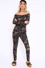 Khaki Camo Rip Knee Jumpsuit - Chyna-Jumpsuits
