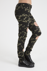 Khaki Camo Studded Ripped Jeans - Christina-Jeans